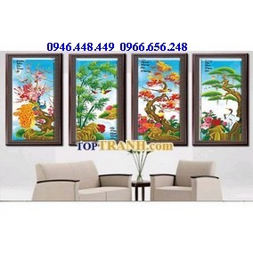 Tranh thêu tùng cúc trúc mai